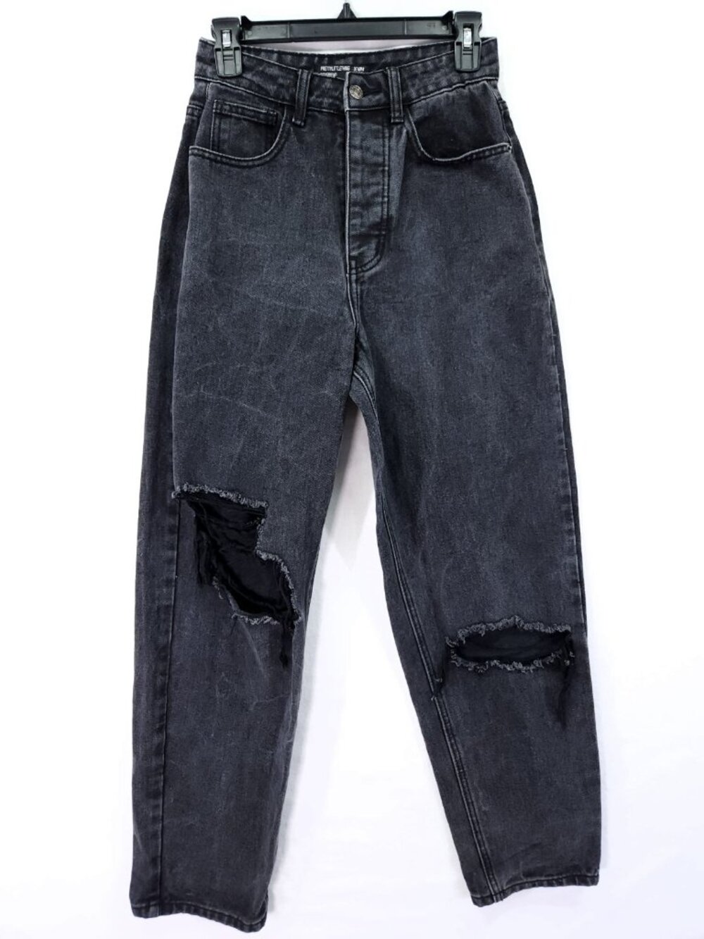 PrettyLittleThing Distressed Boyfriend Jeans 4 26x28  Button Fly Ripped Denim